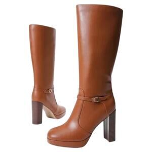 NWOT Shoedazzle French Oak Arabella Brown Faux Leather Zipper Heeled Boots-10
